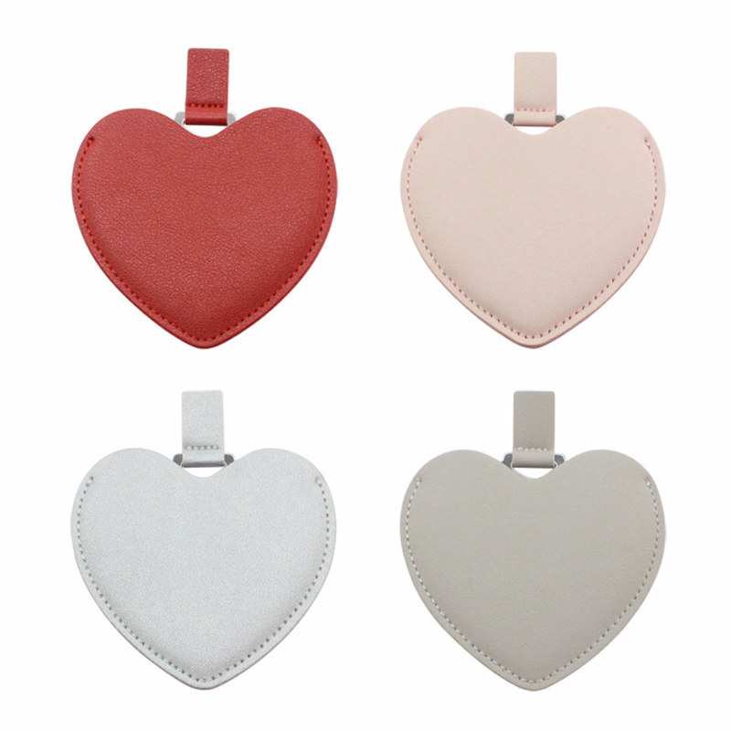 Portable stainless steel heart makeup mirror