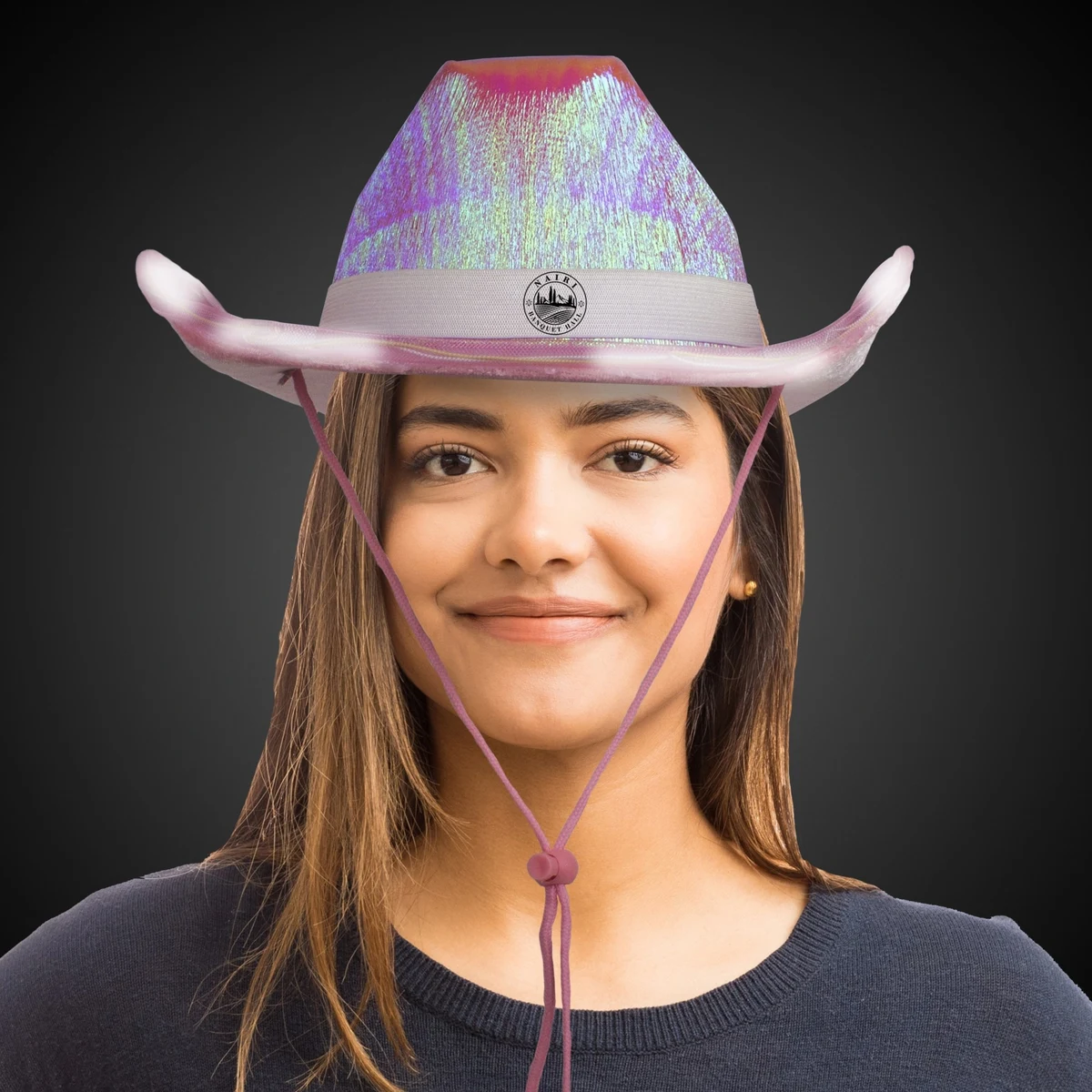 Pink Iridescent Light Up Cowboy Hat(White Imprinted Band) 1