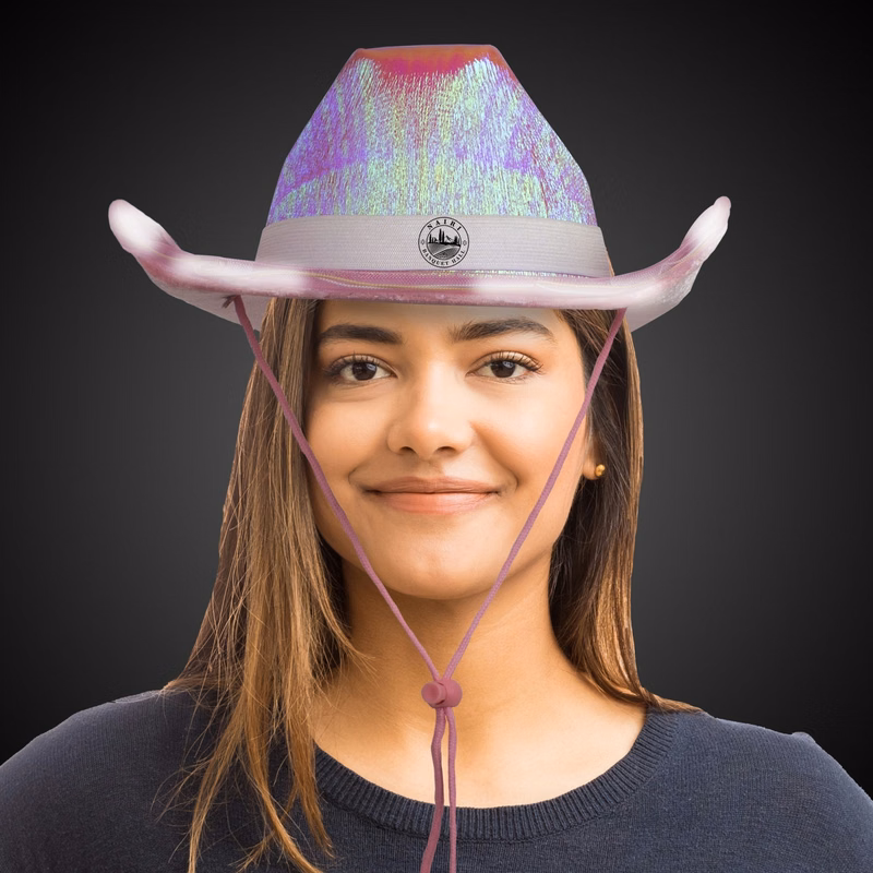 Pink Iridescent Light Up Cowboy Hat(White Imprinted Band)
