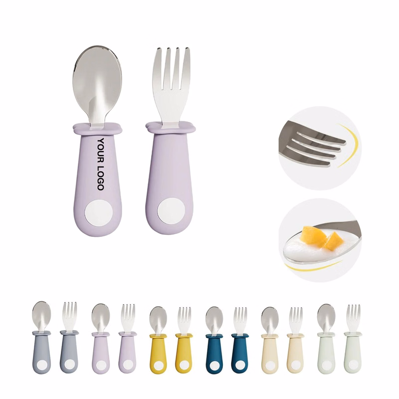 Infant Feeding Spoon and Fork with Grip