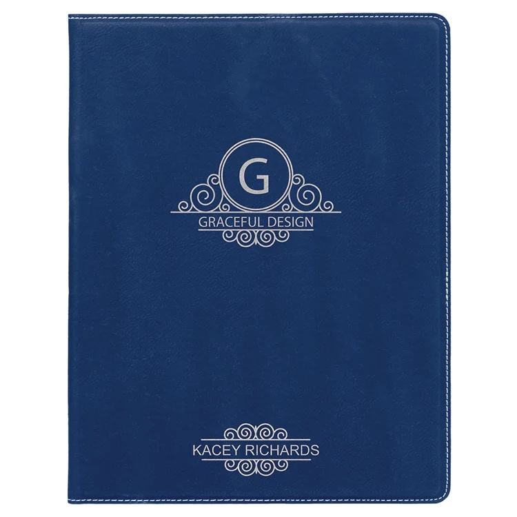 7" x 9" Blue/Silver Leatherette Small Portfolio with Notepad 1