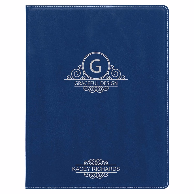 7" x 9" Blue/Silver Leatherette Small Portfolio with Notepad