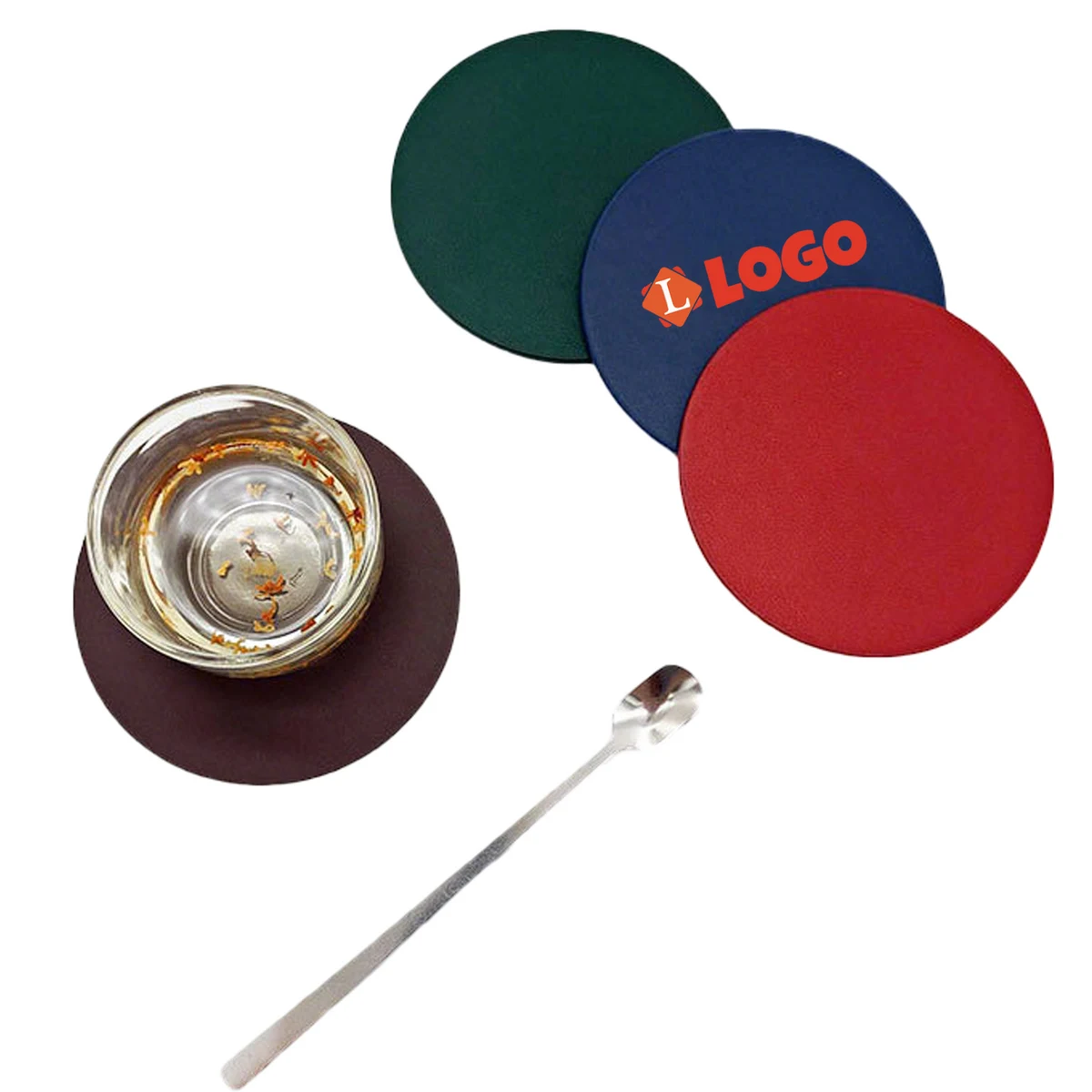 PU Leather Beverage Coaster with Logo 1