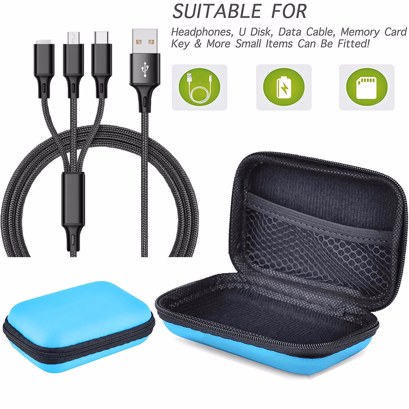 Carrying USB Cable CaseWith A 2A 3 In 1 USB Cable Set
