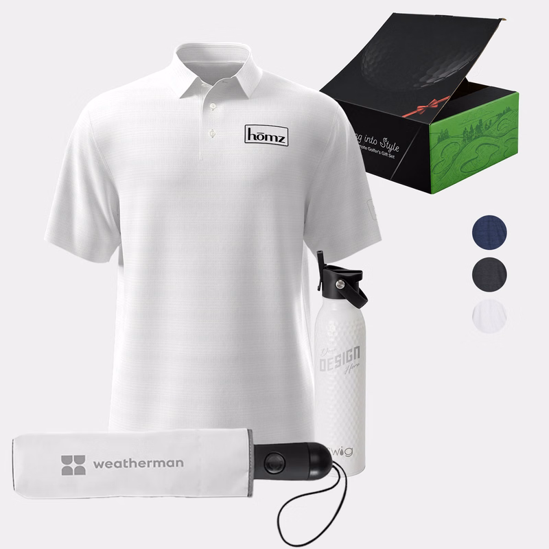 20 oz SWIG® Golf Flip & Sip SS Water Bottle, PGA TOUR® Jaspe Airflux Men's Golf Polo & Weatherman® Umbrella Gift Set