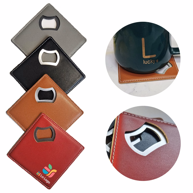 Square Shaped PU Leather Coaster