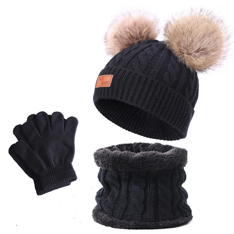 Kids Winter Knit Hat Scarf Glove Set 1