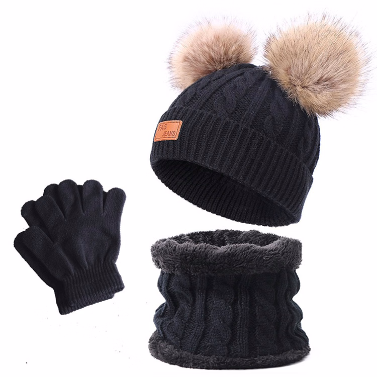 Kids Winter Knit Hat Scarf Glove Set