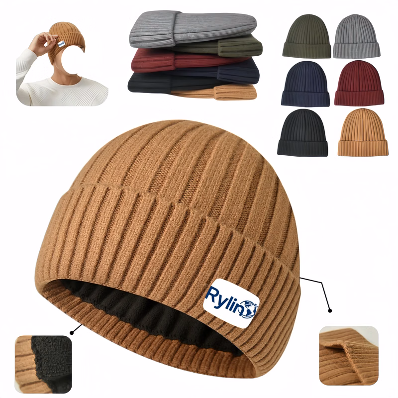 Fleece Lined Knitted Winter Earmuff Solid Wool Pullover Hat