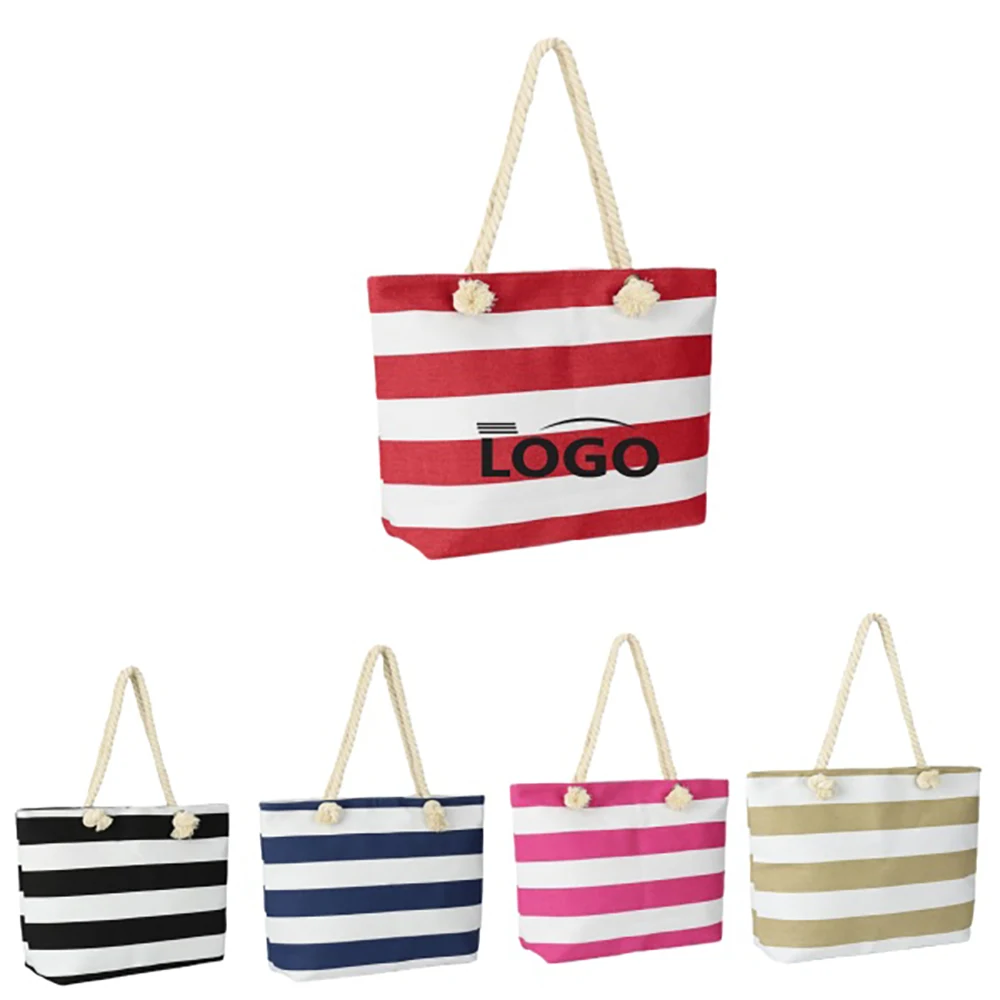Canvas Striped Large Capacity Tote Bag, custom tote bag with logo imprint 1