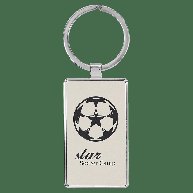 2 3/4" x 1 1/4" Leatherette/Metal White Rectangle Keychain