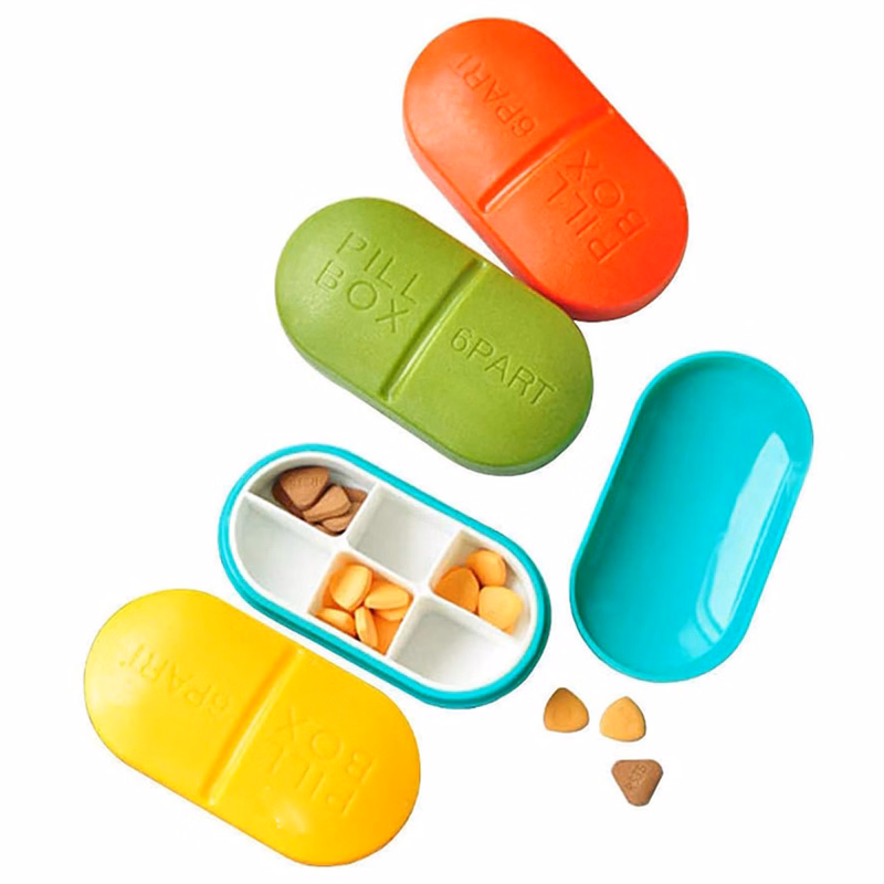 6-Compartment Plastic Oval Pill Organizer Box