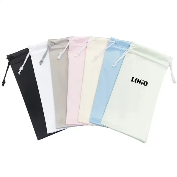Custom Microfiber Drawstring Eyeglass Case with Cleaning Cloth — Multi Use Storage Bag 1