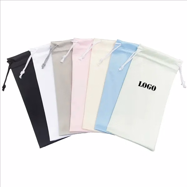 Custom Microfiber Drawstring Eyeglass Case with Cleaning Cloth — Multi Use Storage Bag