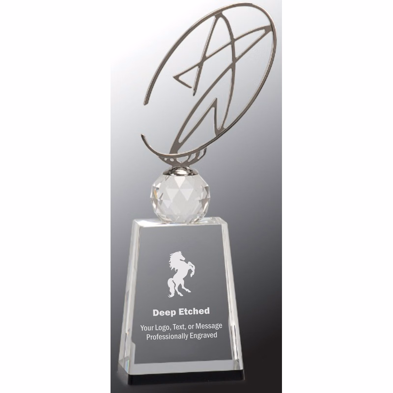 12" Clear/Black Crystal Award with Silver Metal Oval Star