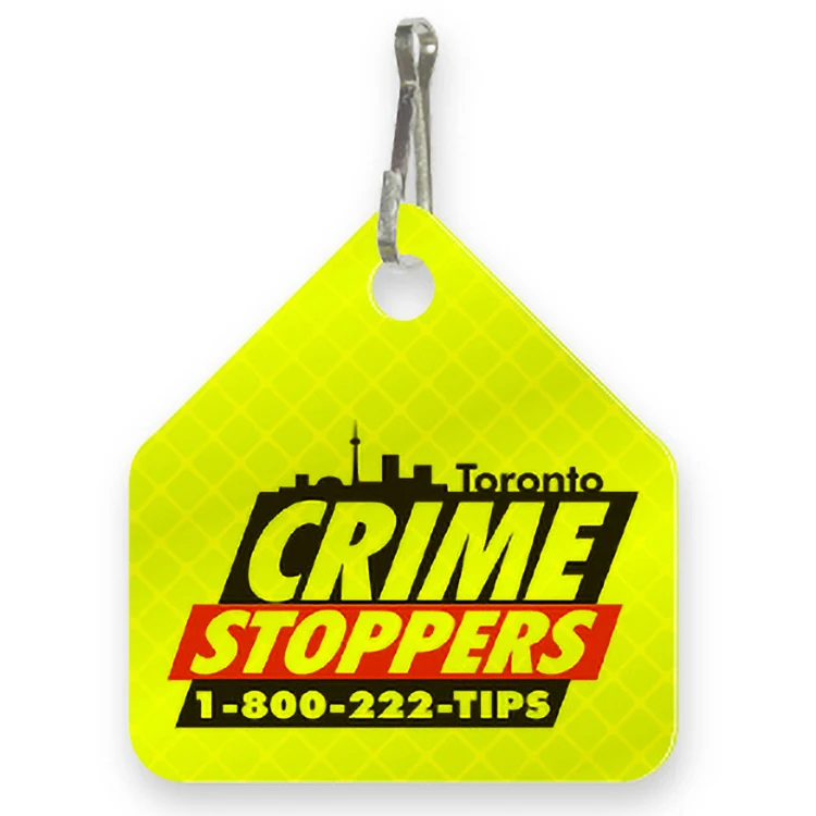 Ultra Reflective Yellow Bag Tag House shape 2" x 2.125", Screen-printed 1