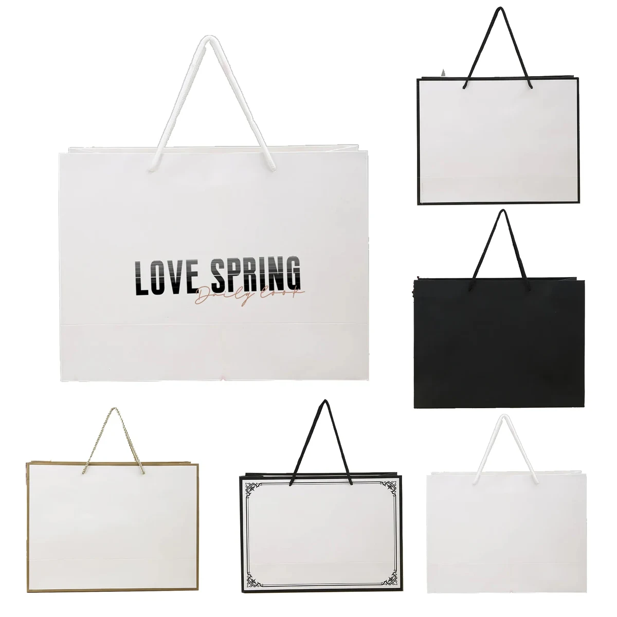 Horizontal White Paper Euro Tote Bag W/ Cottonrope Handles 1