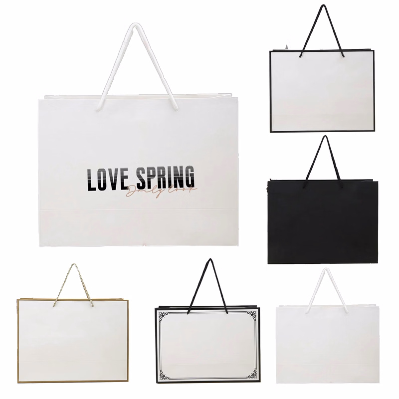 Horizontal White Paper Euro Tote Bag W/ Cottonrope Handles