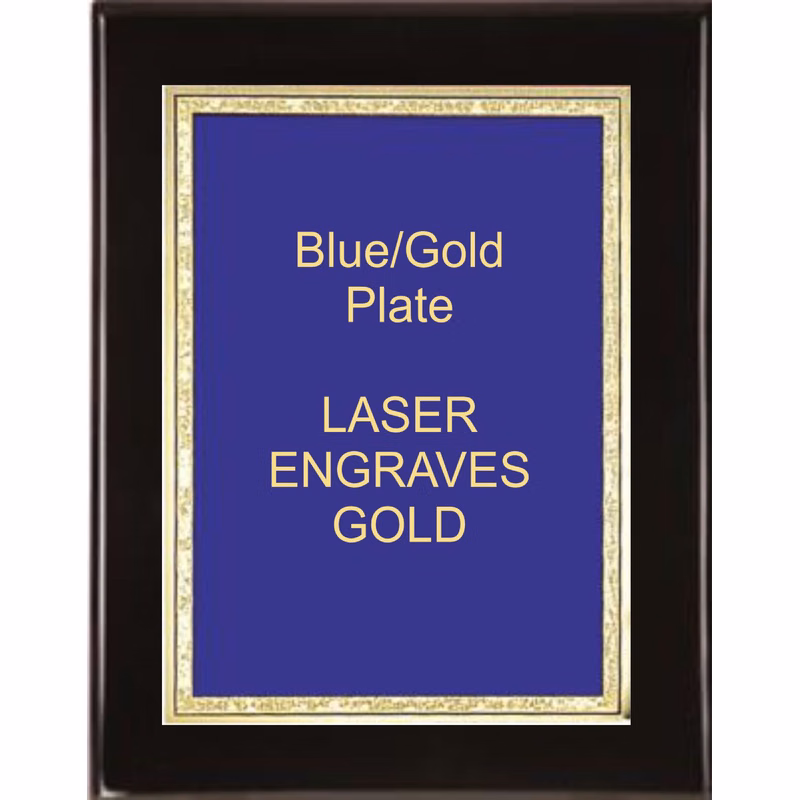 6-1/4" x 8-1/4" Black Piano Finish Standing Plaque with a Blue Florentine Plate