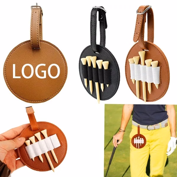 PU Leather Round Golf Tee Bag Holder
