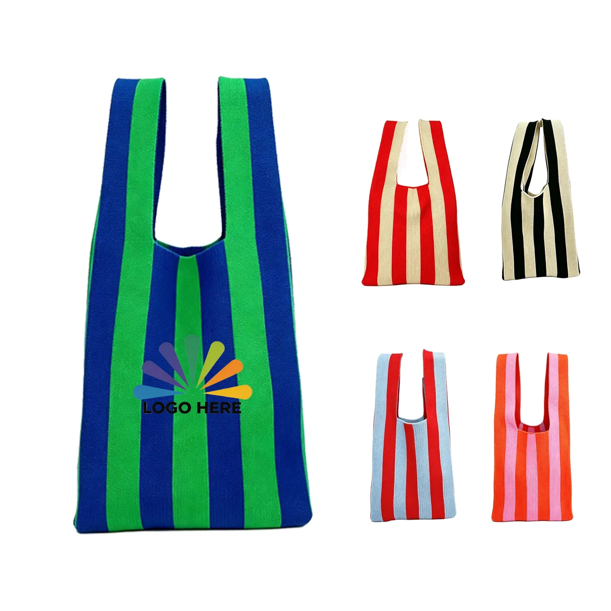 Custom Knit Vest-Shape Colorful Striped Tote Bag Purse, custom tote bag with logo imprint 1