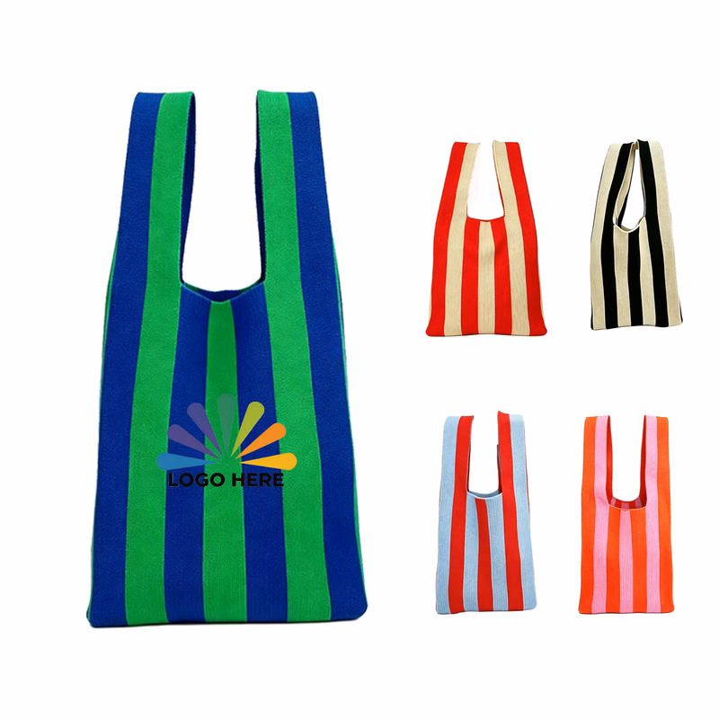 Custom Knit Vest-Shape Colorful Striped Tote Bag Purse
