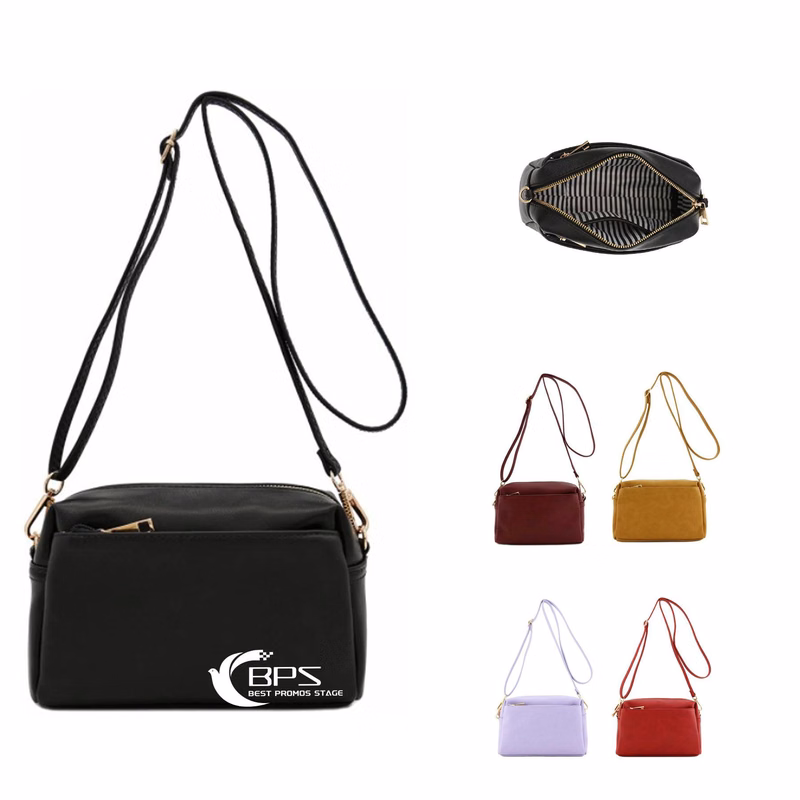 PU Leather Triple Zip Small Crossbody Bag