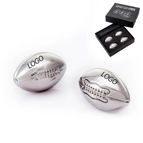 Football Shaped Stainless Steel Ice Cubes- 4 pack set 1