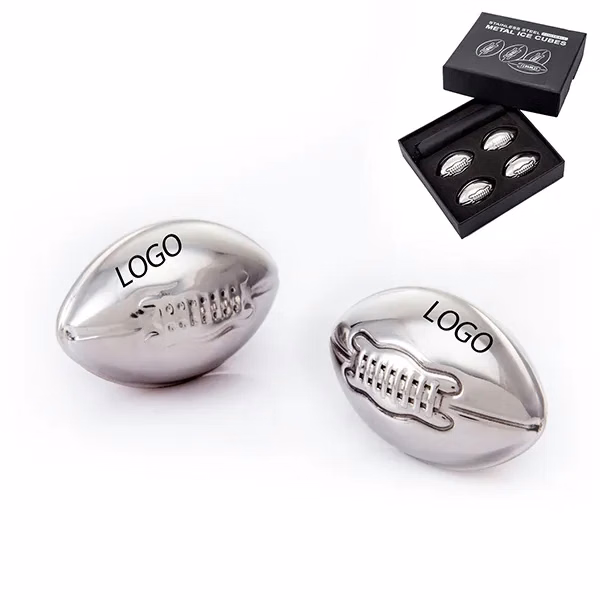 Football Shaped Stainless Steel Ice Cubes- 4 pack set