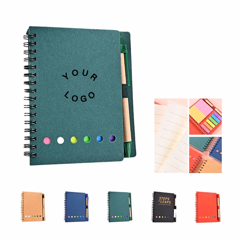 Paper Spiral Notepad with Elastic Pen Loop and Tabs