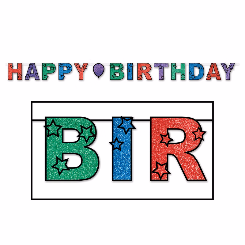 Multicolor Glittered Happy Birthday Streamer