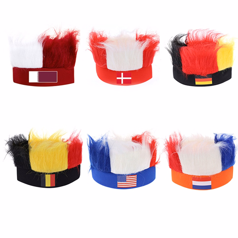 Qatar World Cup National Flag Football Fans Wig