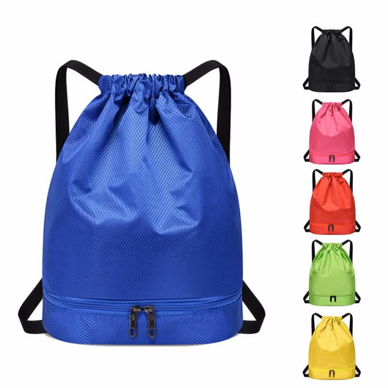 Dry Wet Drawstring Backpack Bag with Shoe Compartment