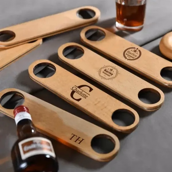 Custom Engraved Wood Flat Bar Speed Bottle Opener — Premium Barware Gift