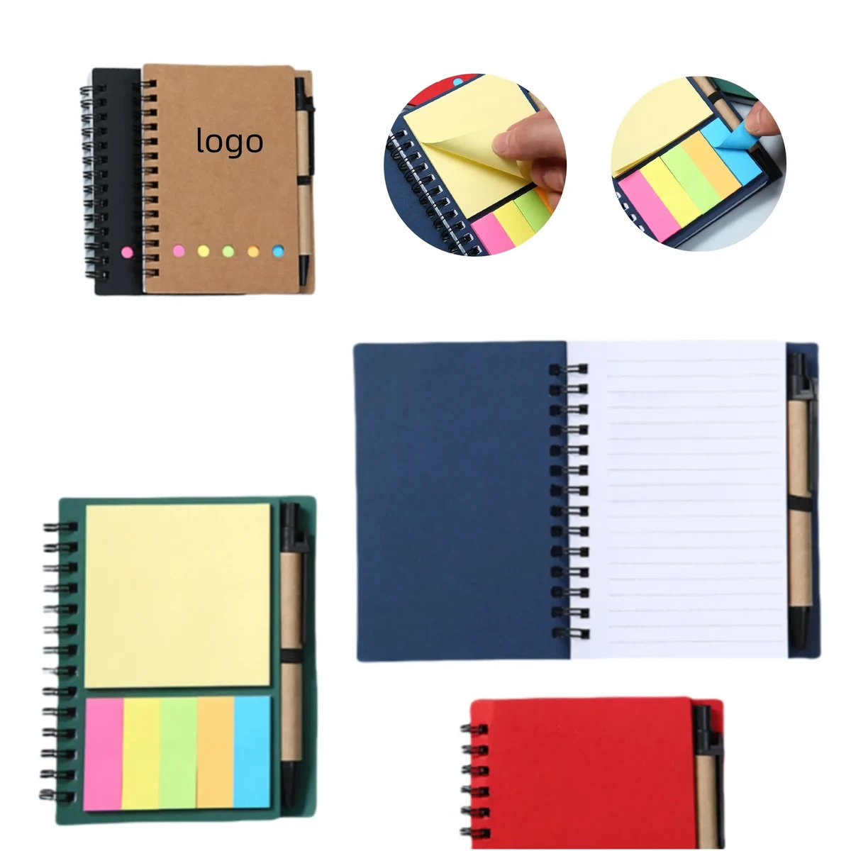 Pocket Colored Sticky Note Brown Paper Spiral Notebook 1