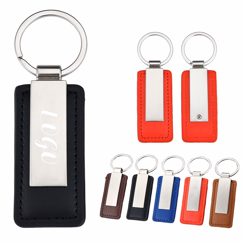 Customizable Metal And Leather Keychain