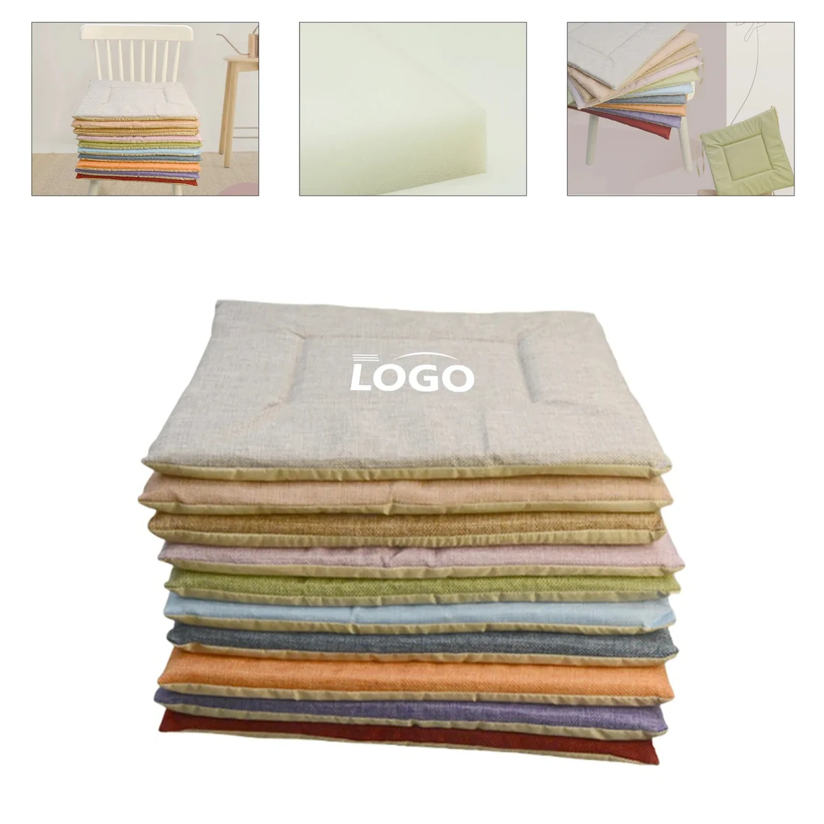 Natural Linen Square Seat Cushion With Removable Cover 1