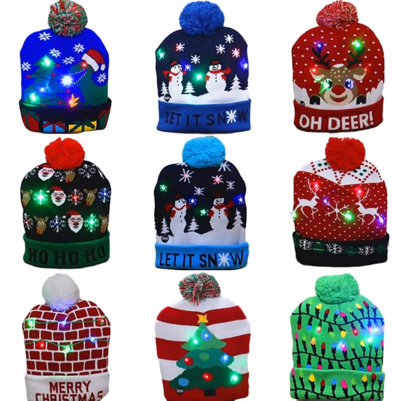 Birthday Christmas LED Lights Knitted Hat MOQ 100PCS