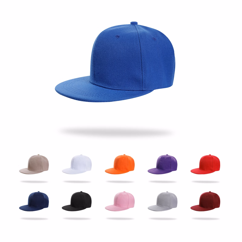Stock Solid Color Polyester 6 Panel Cap w/Flat Visor & Snapback Fastener