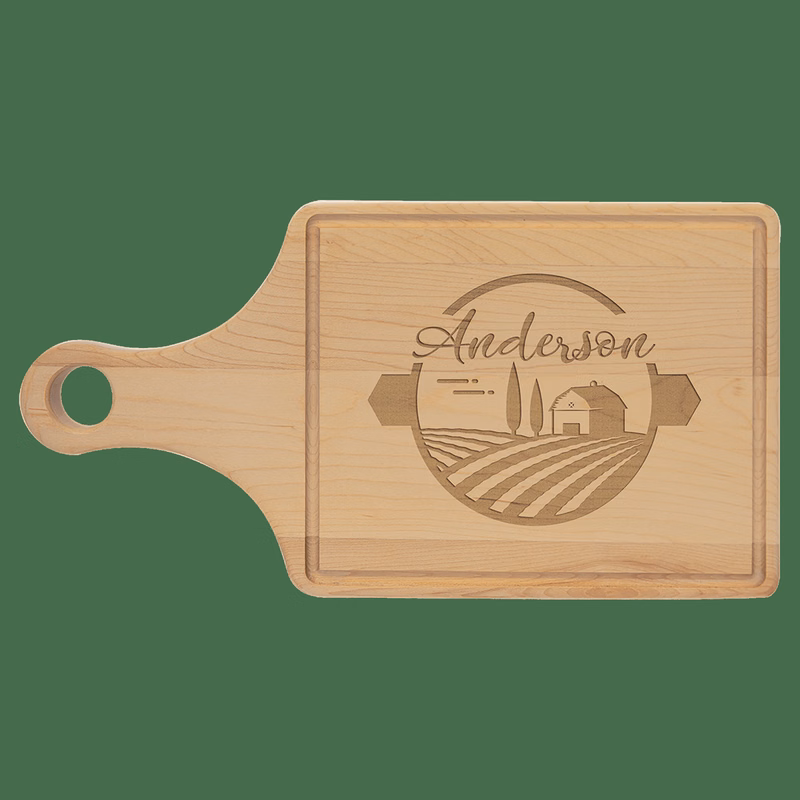 13 1/2" x 7" Multi Brown Maple Cutting Board Paddle Shape with Drip Ring