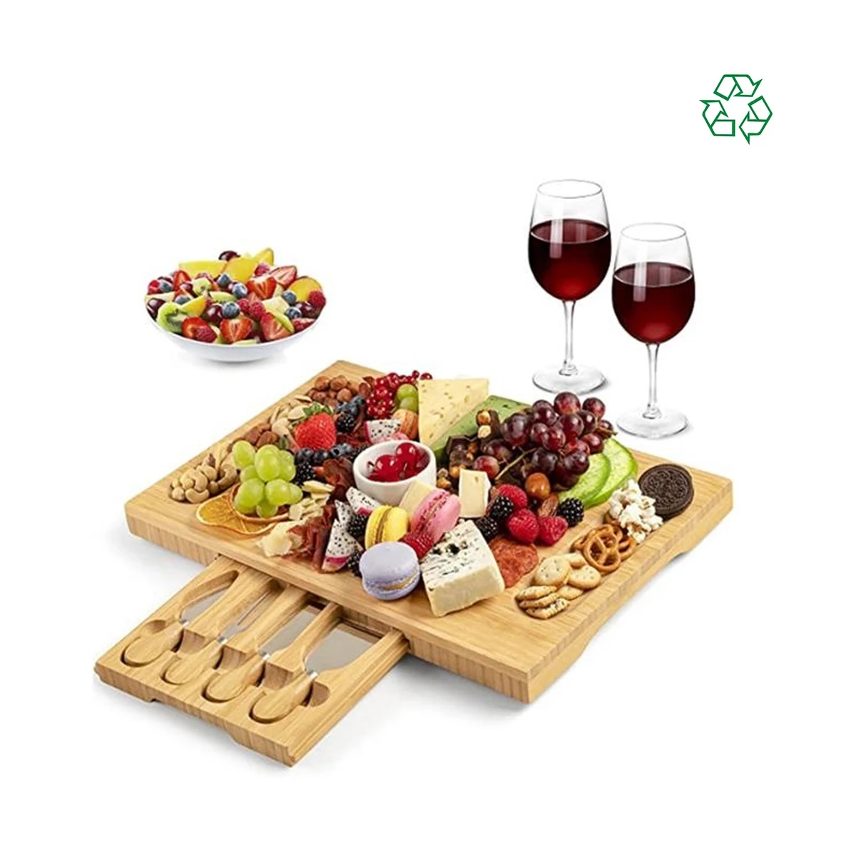 Bamboo Charcuterie Board & Cutlery Set with Slide-Out Drawer 1