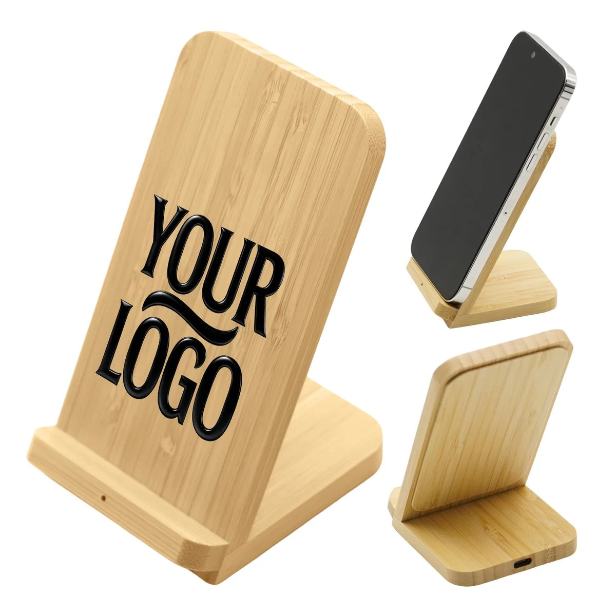 15 Watt Vertical Bamboo Wireless Charger Phone Stand 1
