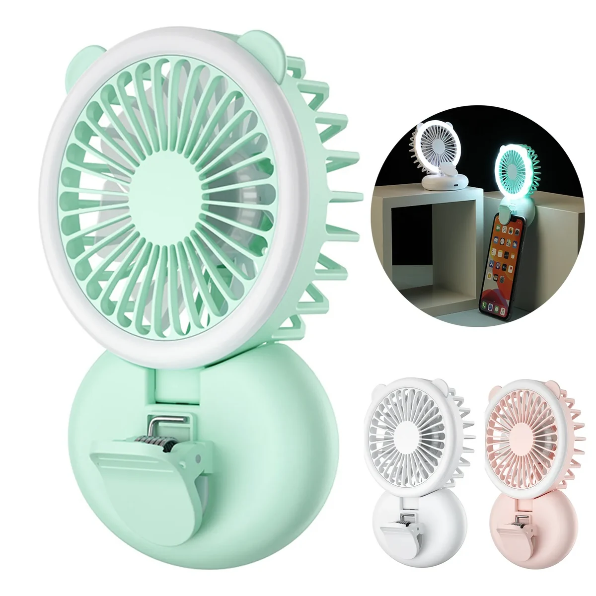 Handheld Mini Fan With Selfie Ring Light 1