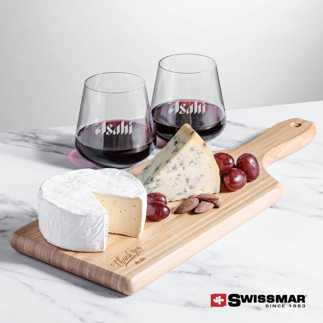 Swissmar® Bamboo Board & 2 Cannes Stemless Wine 1