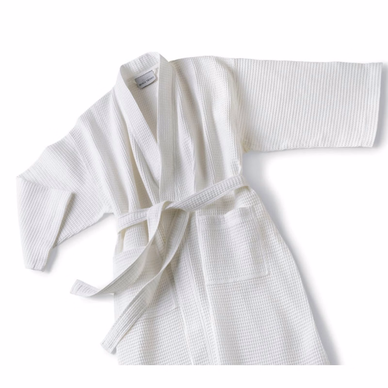 Short Kimono Collar Cotton/Poly Waffle Bathrobe