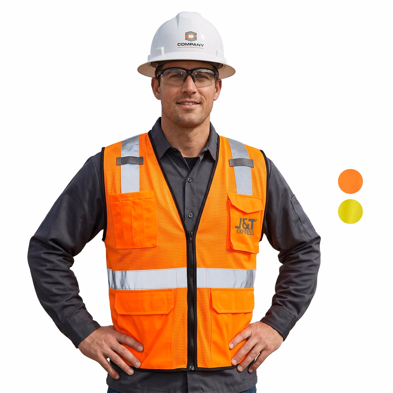 3.8 Oz. Polyester Class 2 Reflective Tape Cross Back Safety Vest With Dual Mic Tab & 4 Pockets