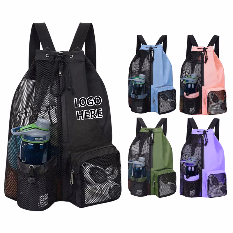 Large Capacity Mesh Drawstring Beach Backpack