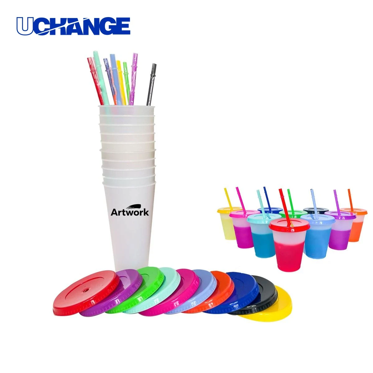 Color Changing Plastic Straw Cup Container (16oz) 1