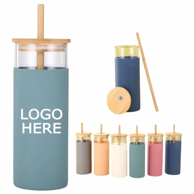 16 oz Glass Tumbler Bottle with Bamboo Lid and Straw
