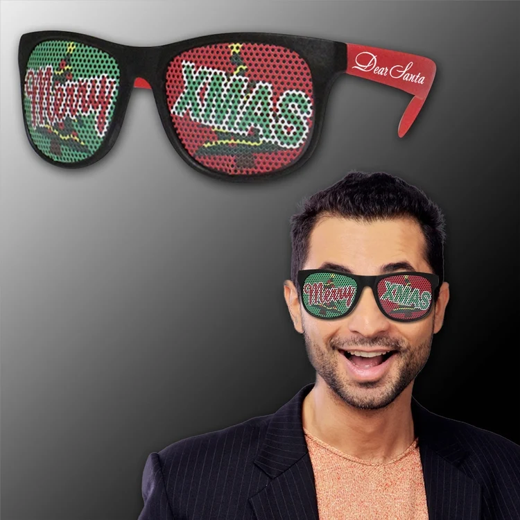 Neon Red Merry Xmas Billboard Sunglasses 1